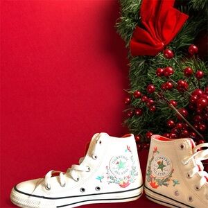 Converse White High-Tops with succulent Design youth size 1 FREE SHIPPING!